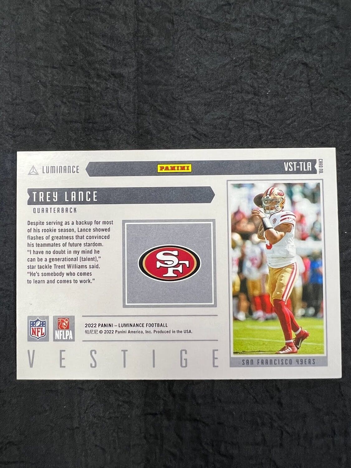 2022 Panini Luminance Trey Lance Vestige VST-TLA Green /10 SSP 49ers