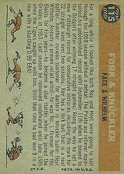 1960 Topps #115 Fork and Knuckler Roy Face Hoyt Wilhelm - Ex+