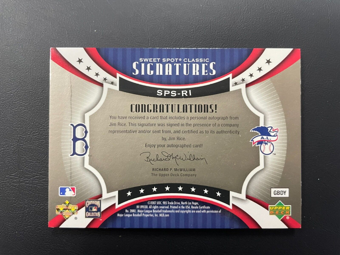 2007 Upper Deck Sweet Spot Classic Signatures Jim Rice Autograph Leather 45/50