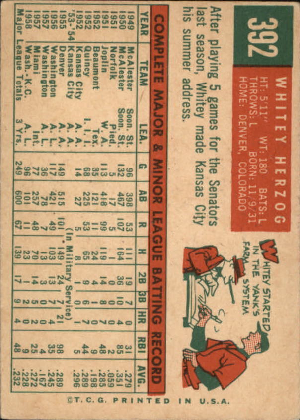 1959 Topps #392 Whitey Herzog - NM