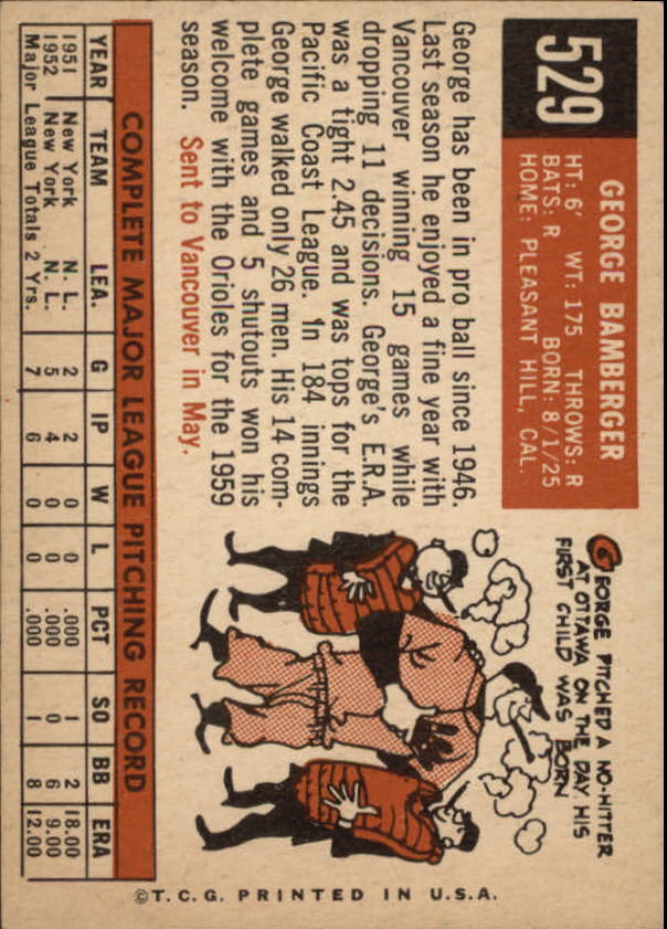 1959 Topps #529 George Bamberger RC - Vg+
