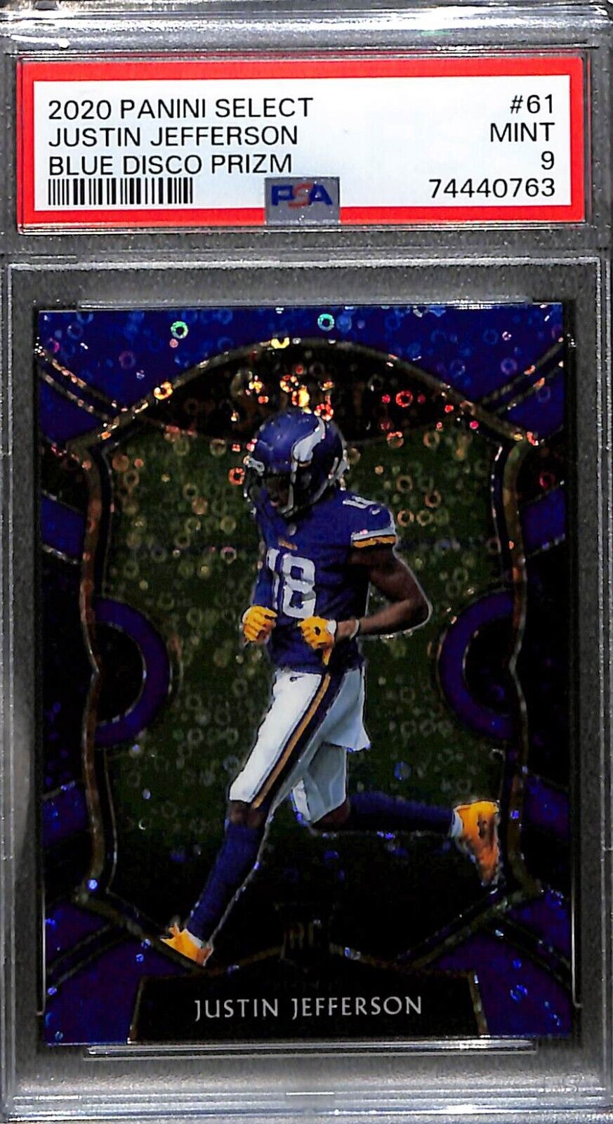 JUSTIN JEFFERSON ~ 2020 Panini Select Blue Disco Prizm RC #61 ~ #'D/25 PSA 9