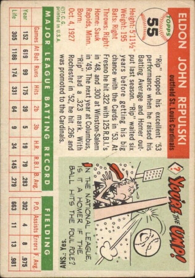 1955 Topps #55 Rip Repulski - NM