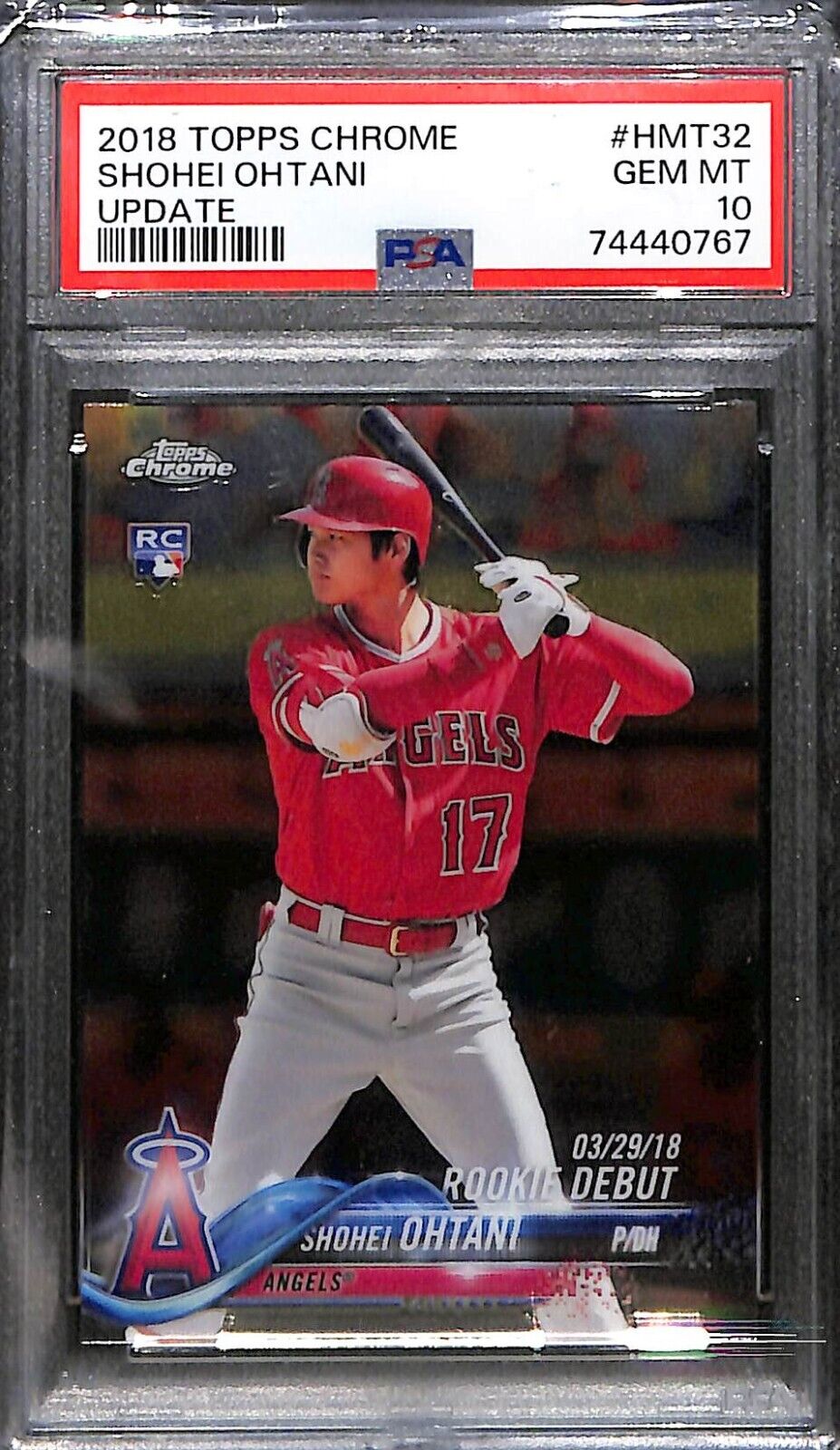 2018 TOPPS CHROME UPDATE #HMT32 SHOHEI OHTANI RC ANGELS ROOKIE DEBUT PSA 10 GEM!