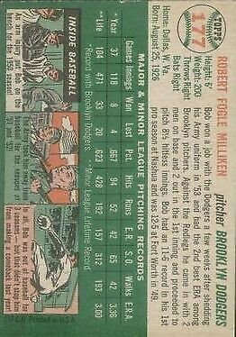 1954 Topps #177 Bob Milliken - NM