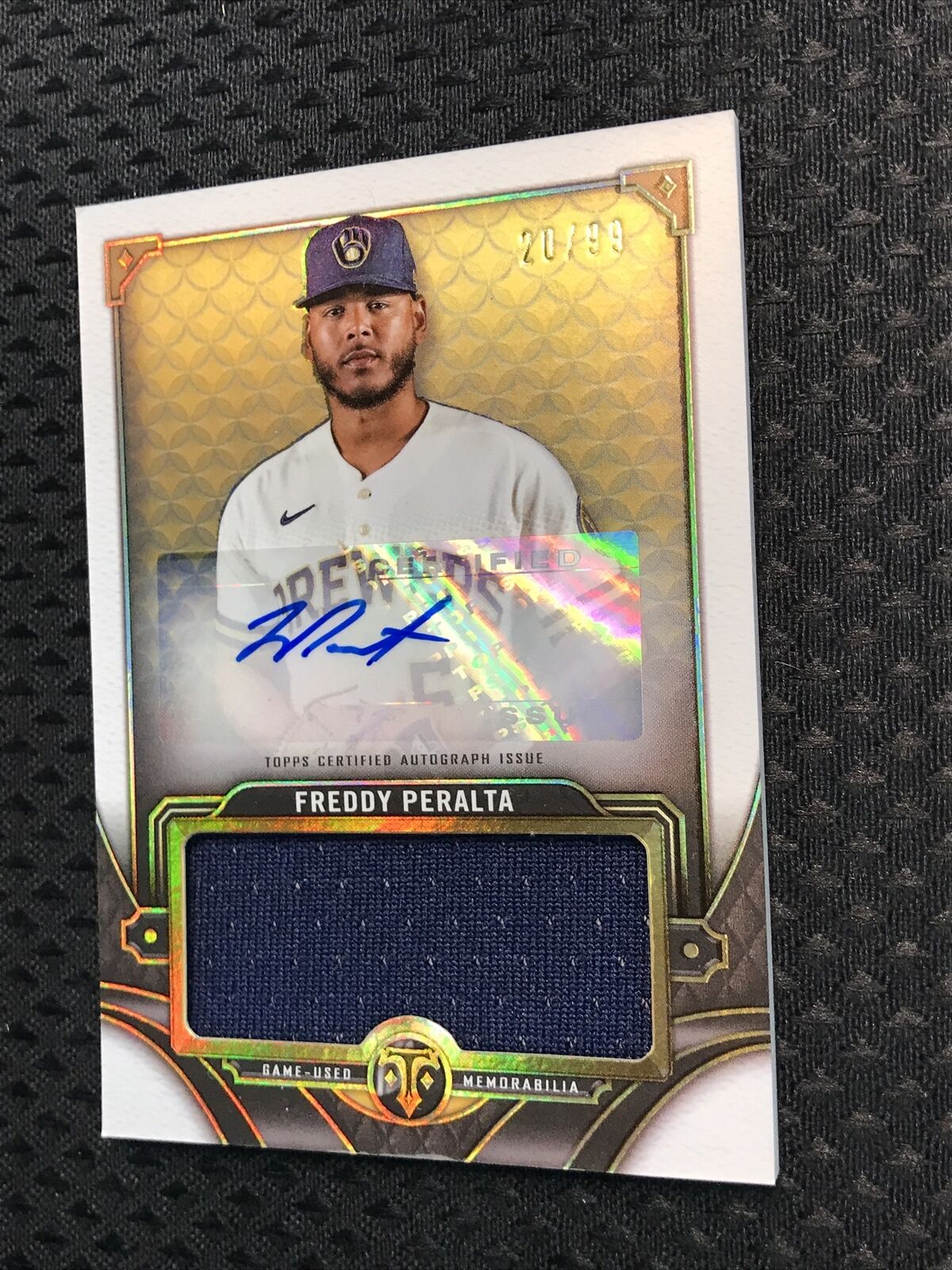 2022 Topps Triple Threads Freddy Peralta Jumbo Relic Auto #’d/99