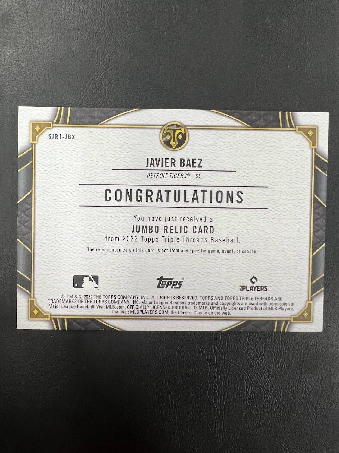 2022 Triple Threads Single Jumbo Relics Blue #SJR1JB2 Javier Baez Jersey #1/3 J