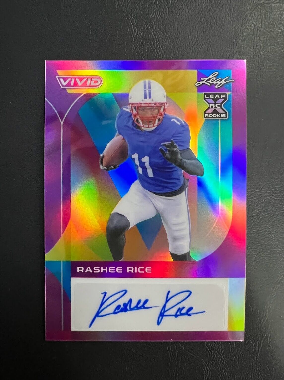 2023 Leaf Vivid Rashee Rice Purple Auto #d 2/2 RC Kansas City Chiefs BA-RR1 J