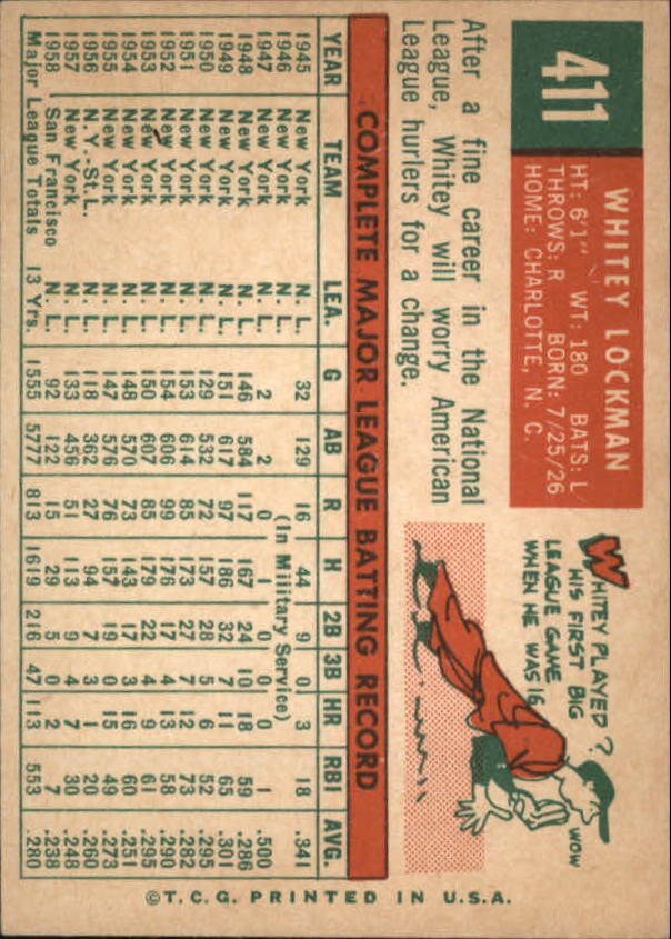 1959 Topps #411 Whitey Lockman - NM
