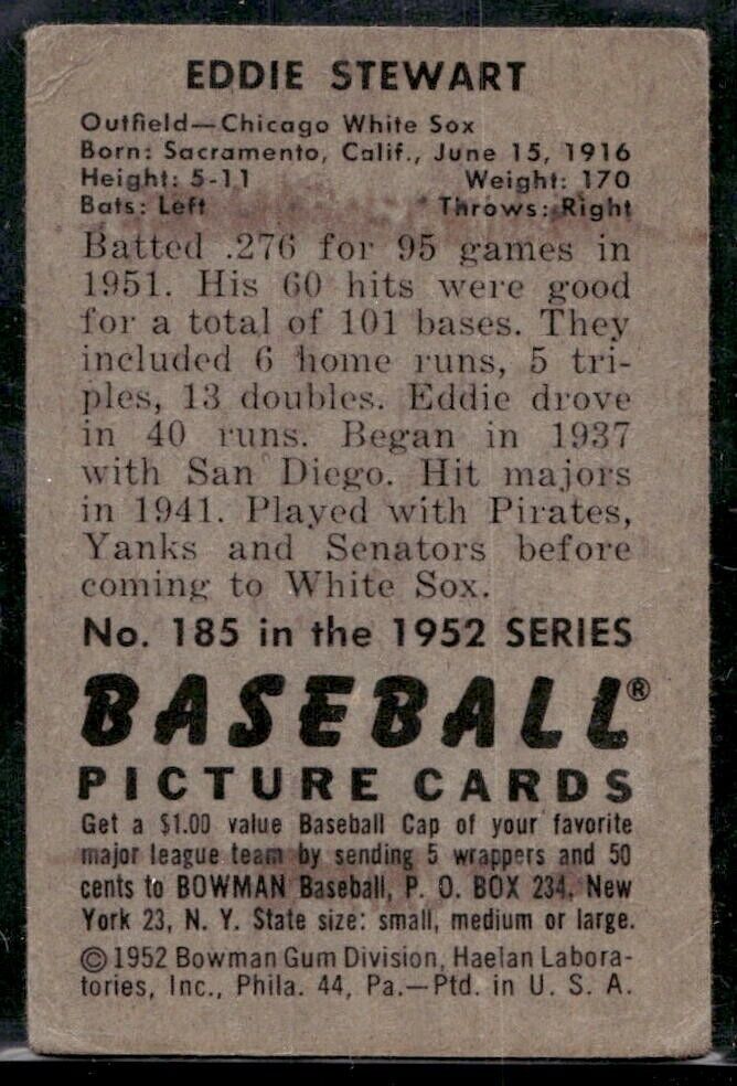 1952 Bowman #185 Eddie Stewart - NM