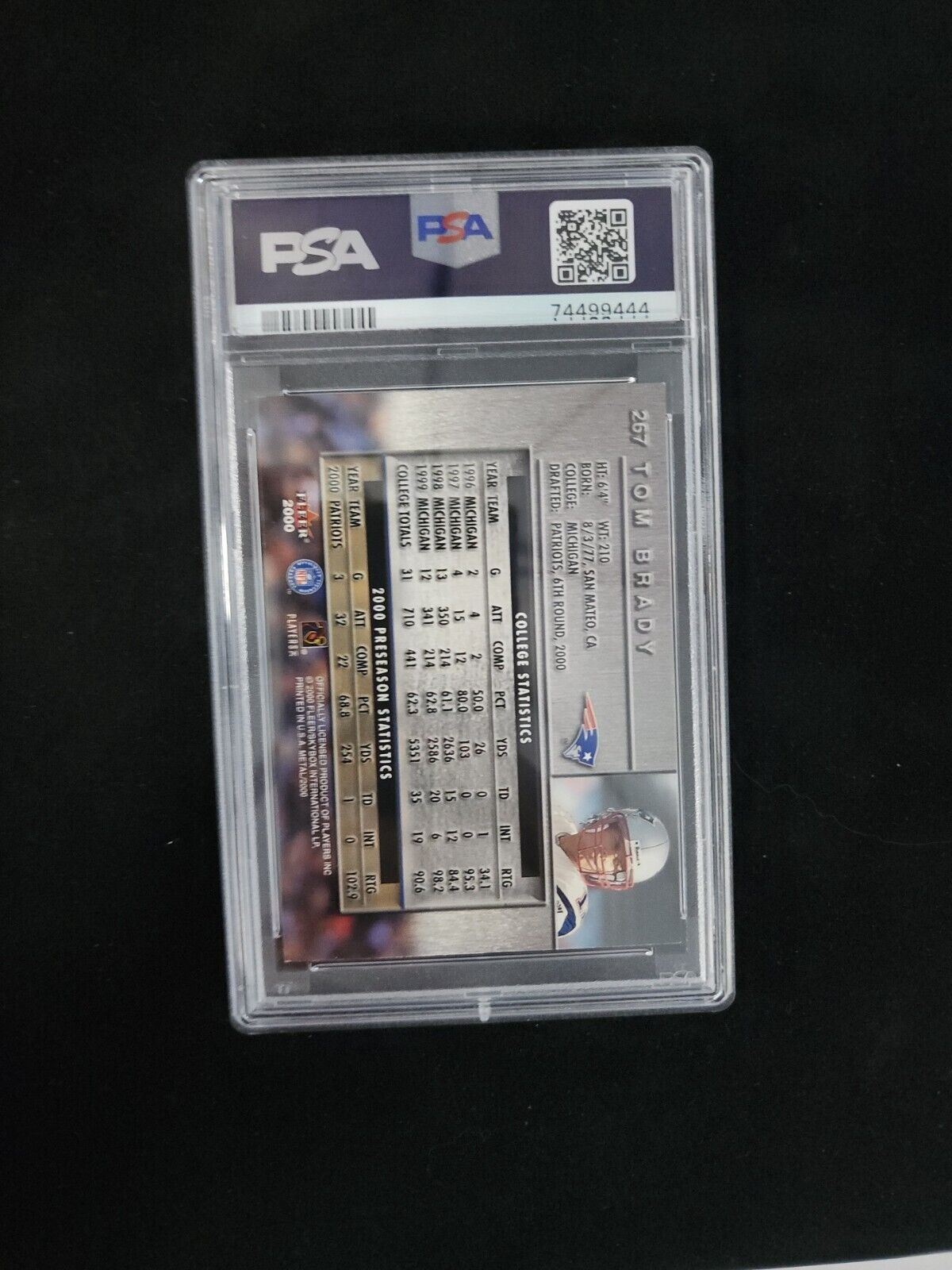 TOM BRADY 2000 FLEER RARE METAL ROOKIE #267 PSA 8 PATRIOTS GOAT