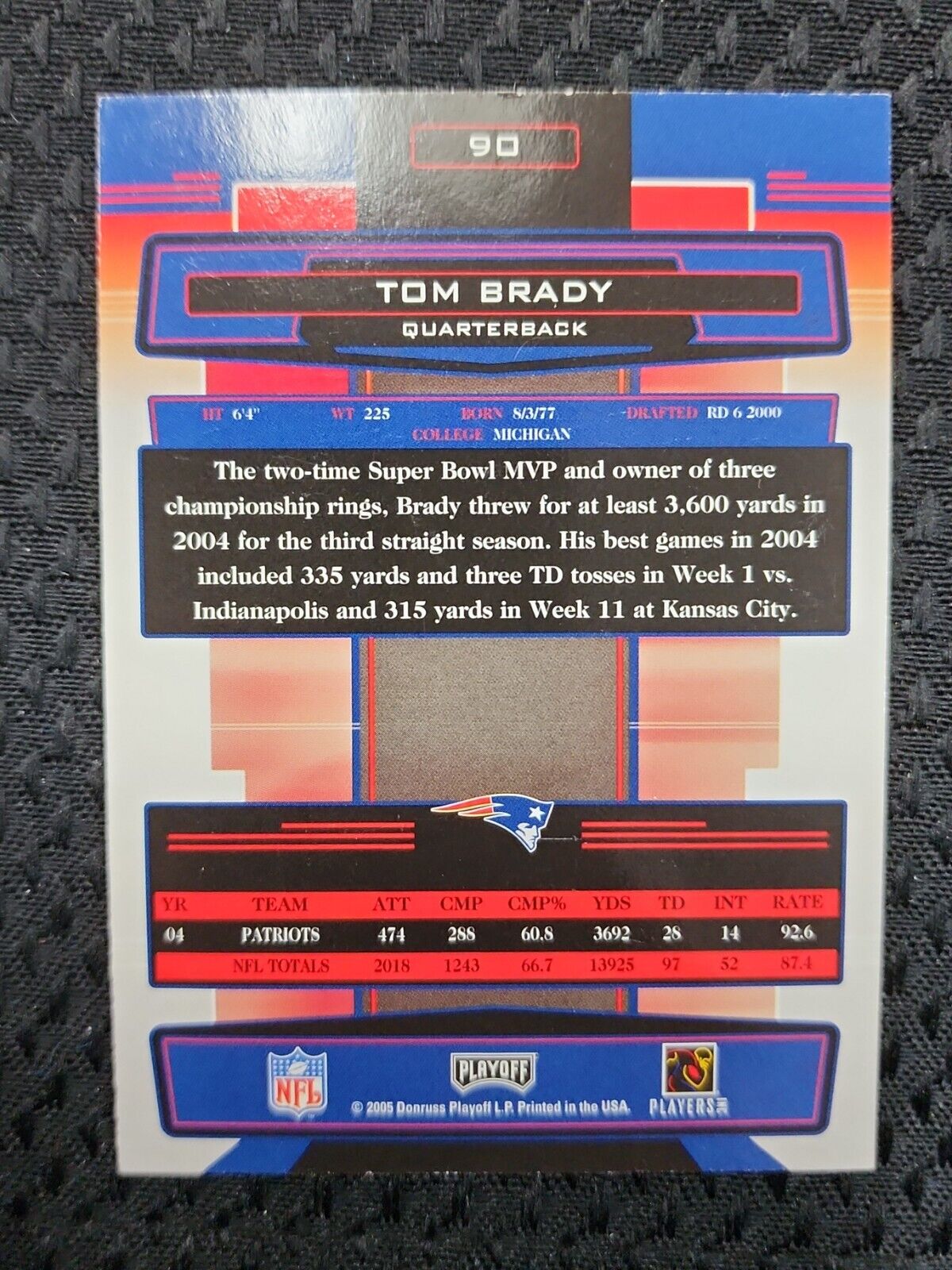 Tom Brady 2005 Donruss Playoff Absolute Memorabilia Card #90 NFL