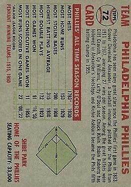 1956 Topps #72A Philadelphia Phillies TC Centered - Vg+