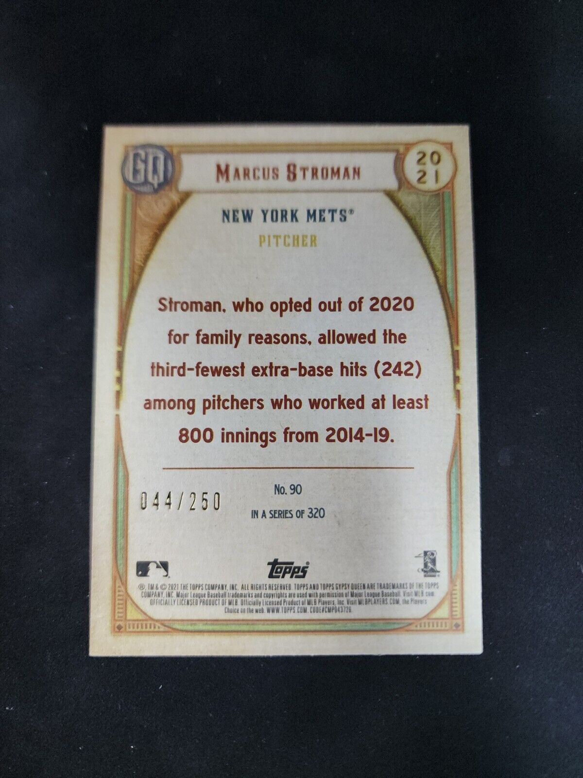 2021 Gypsy Queen Marcus Stroman - Blue Parallel #'d/250