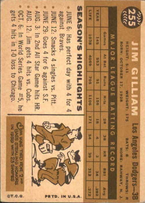 1960 Topps #255 Jim Gilliam - Ex+