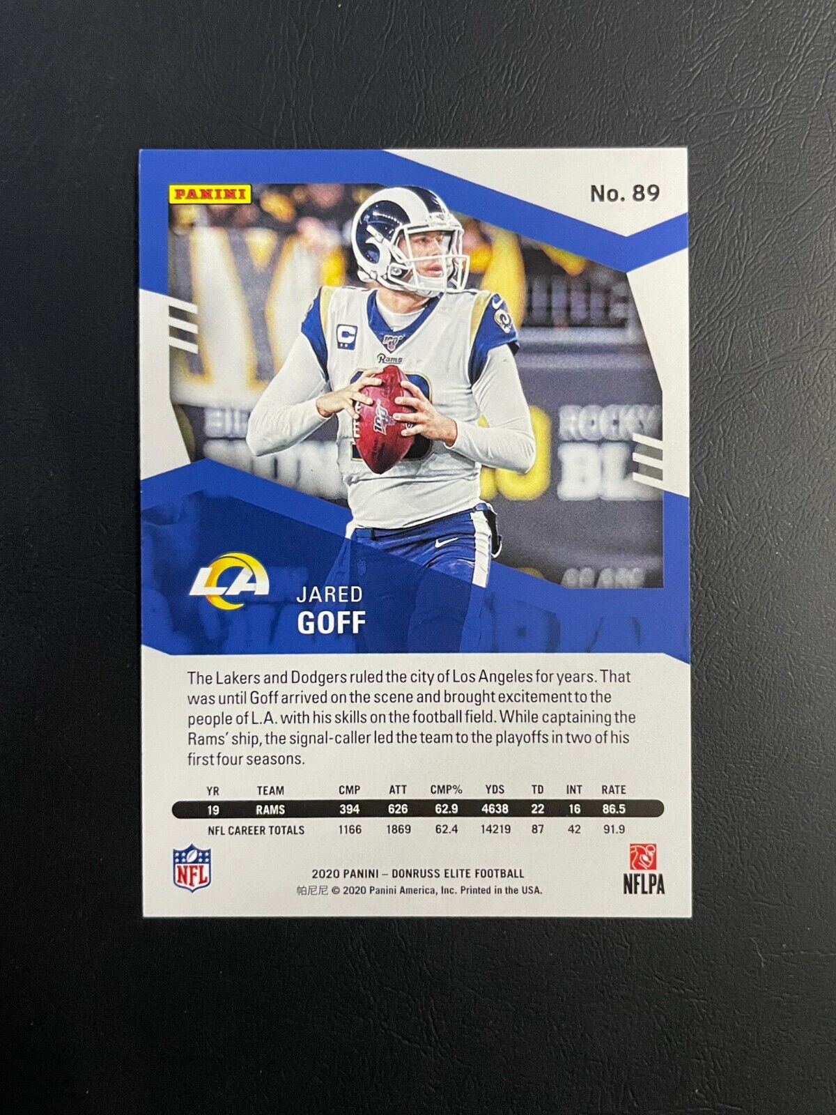 2020 Panini Donruss Elite Orange /49 Jared Goff #89 Los Angeles Rams