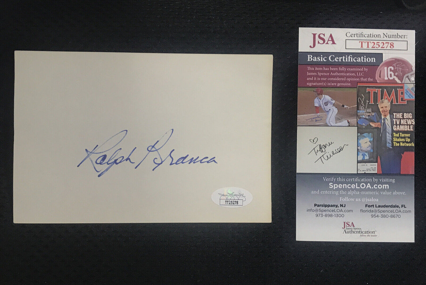 Ralph Branca d'2016 Signed 4x6 Index Card 1944-53 Brooklyn Dodgers JSA