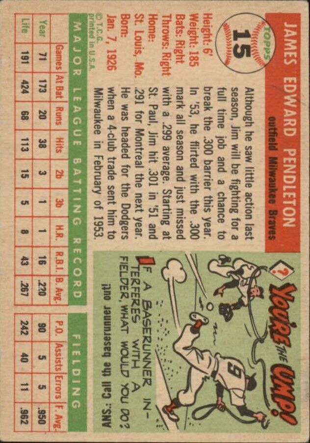 1955 Topps #15 Jim Pendleton - NM
