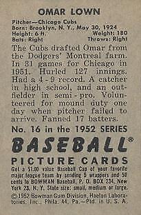 1952 Bowman #16 Turk Lown RC - VG