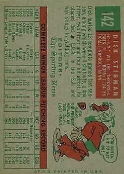 1959 Topps #142 Dick Stigman RS RC - NM
