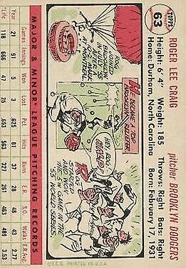 1956 Topps #63 Roger Craig RC - Vg+