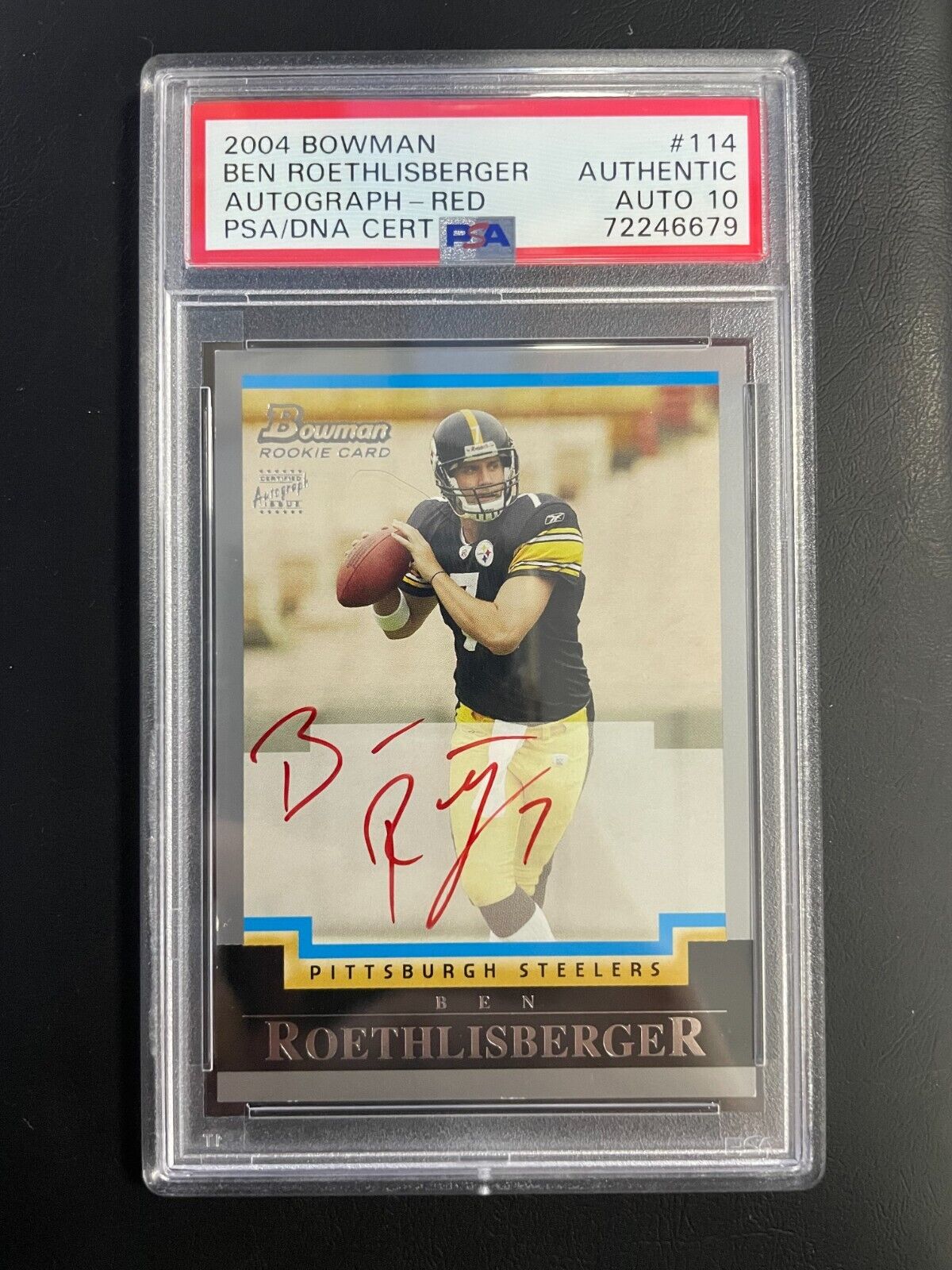 2004 Bowman Ben Roethlisberger RC Auto Red Ink PSA Auto 10 #114