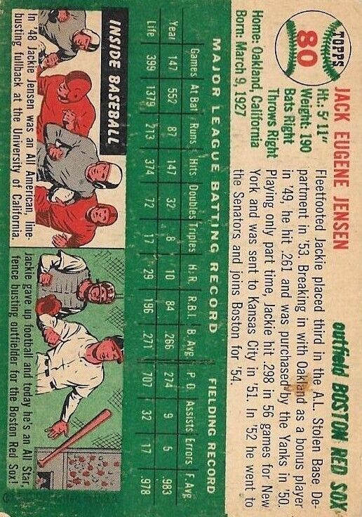 1954 Topps #80 Jackie Jensen - NM