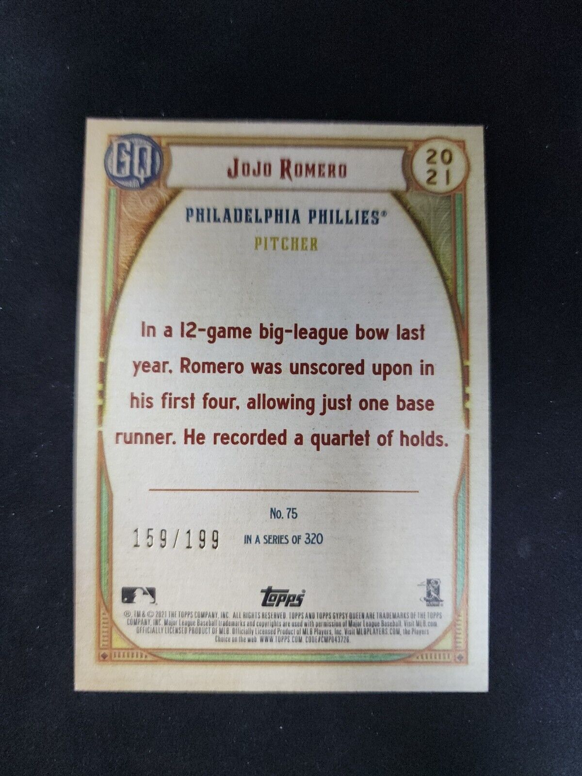 2021 Topps Gypsy Queen Turquoise /199 JoJo Romero #75 Rookie RC