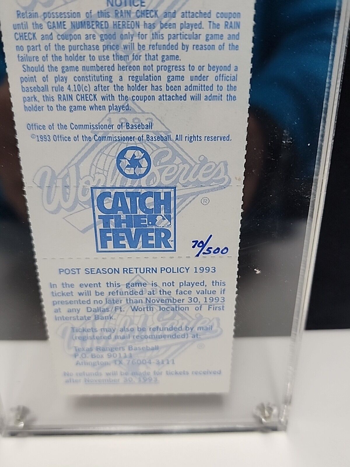 Nolan Ryan signed 1993 World Series phantom ticket /500 Retirement Year.!