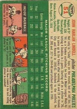 1954 Topps #51 Johnny Lindell - Vg+