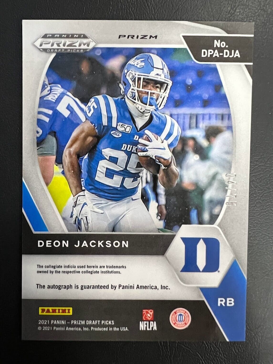 2021 Panini Prizm Draft Picks RC Blue Ice /75 Deon Jackson #DPA-DJA Auto J