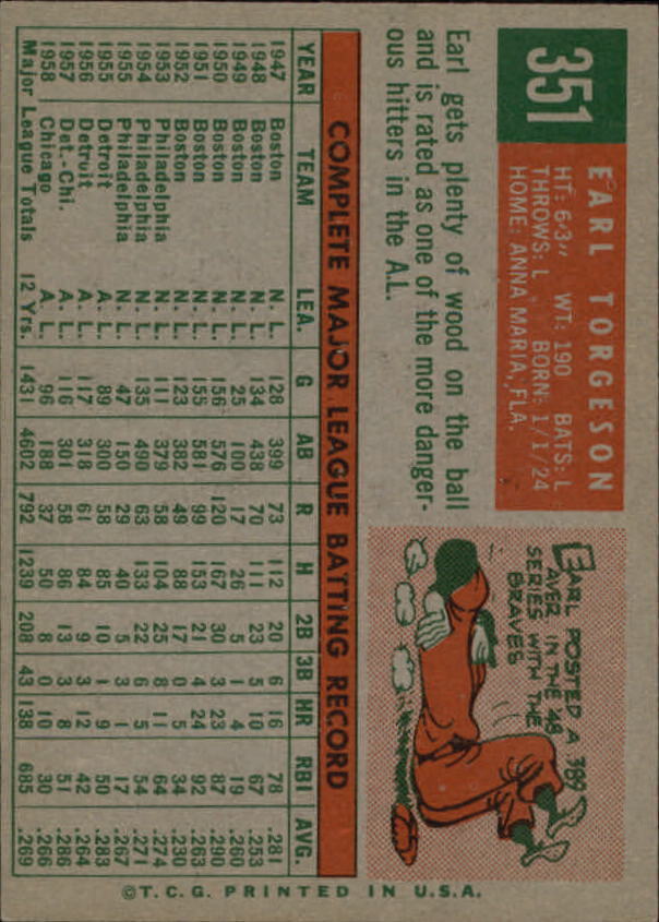 1959 Topps #351 Earl Torgeson - NM