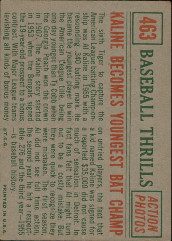 1959 Topps #463 Al Kaline BT Bat Champ - Vg+
