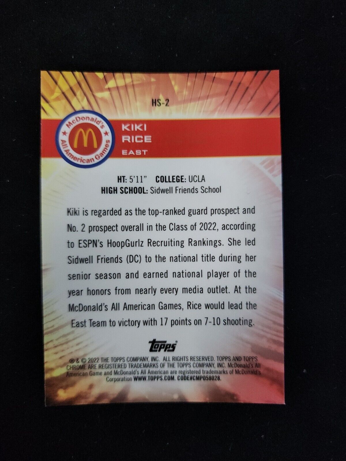 2021-22 Topps Chrome Mcdonalds All American Basketball Hoopers #HS-2 Kiki Rice