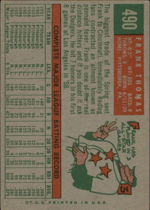 1959 Topps #490 Frank Thomas - NM
