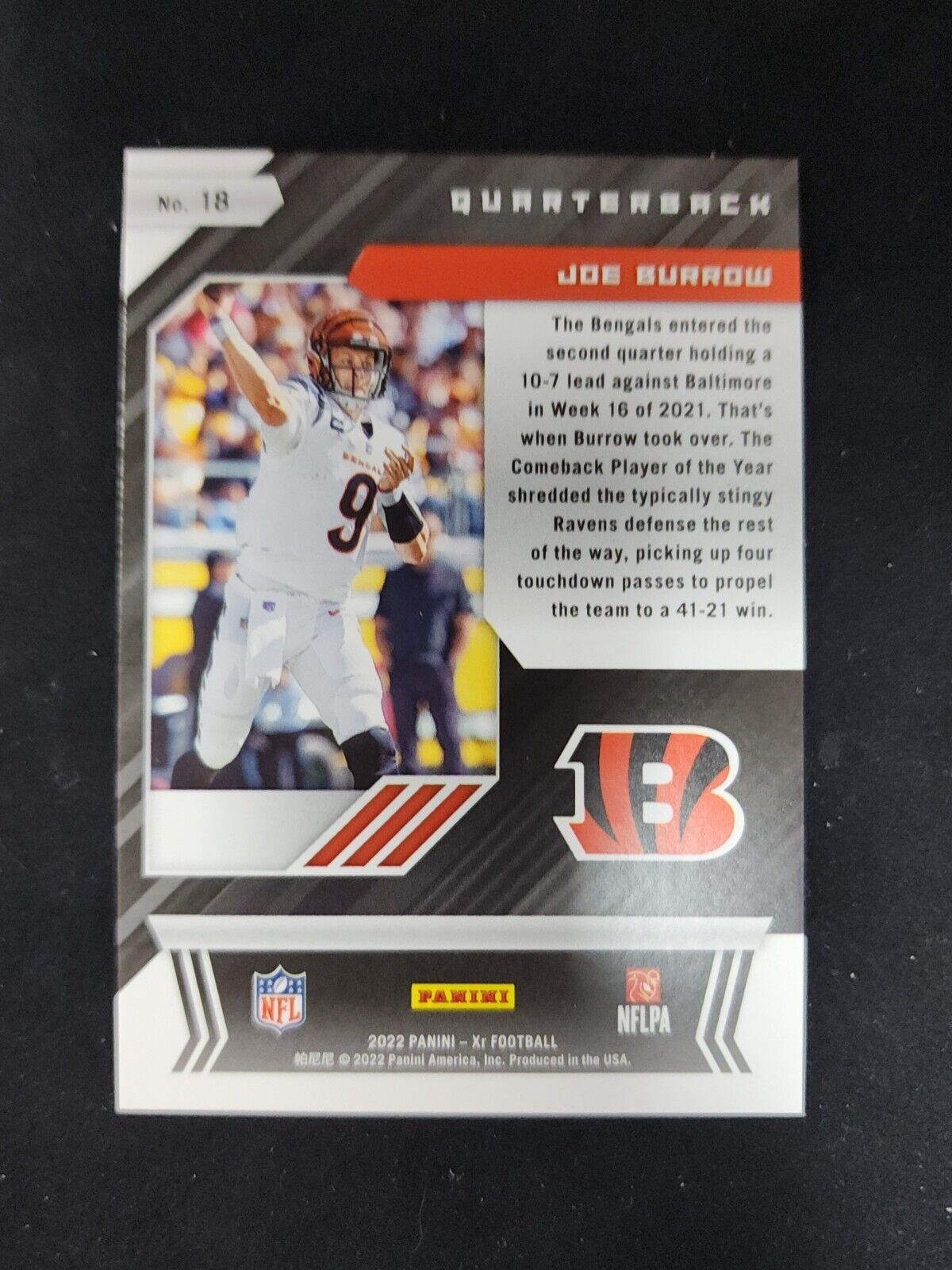 2022 Panini XR Football Joe Burrow Red #18 Cincinnati Bengals #/249