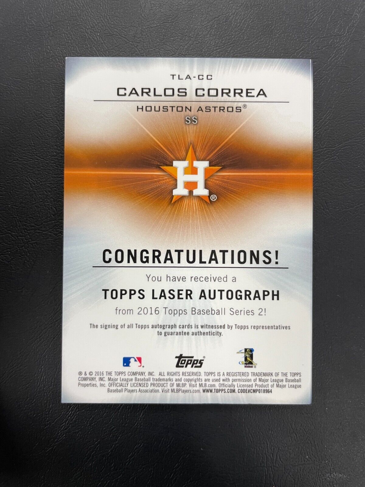 2016 TOPPS LASERS AUTOGRAPH /25 CARLOS CORREA AUTO BOOKLET