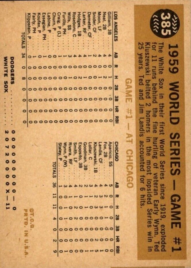1960 Topps #385 World Series Game 1 Charlie Neal Steals Second - Ex+