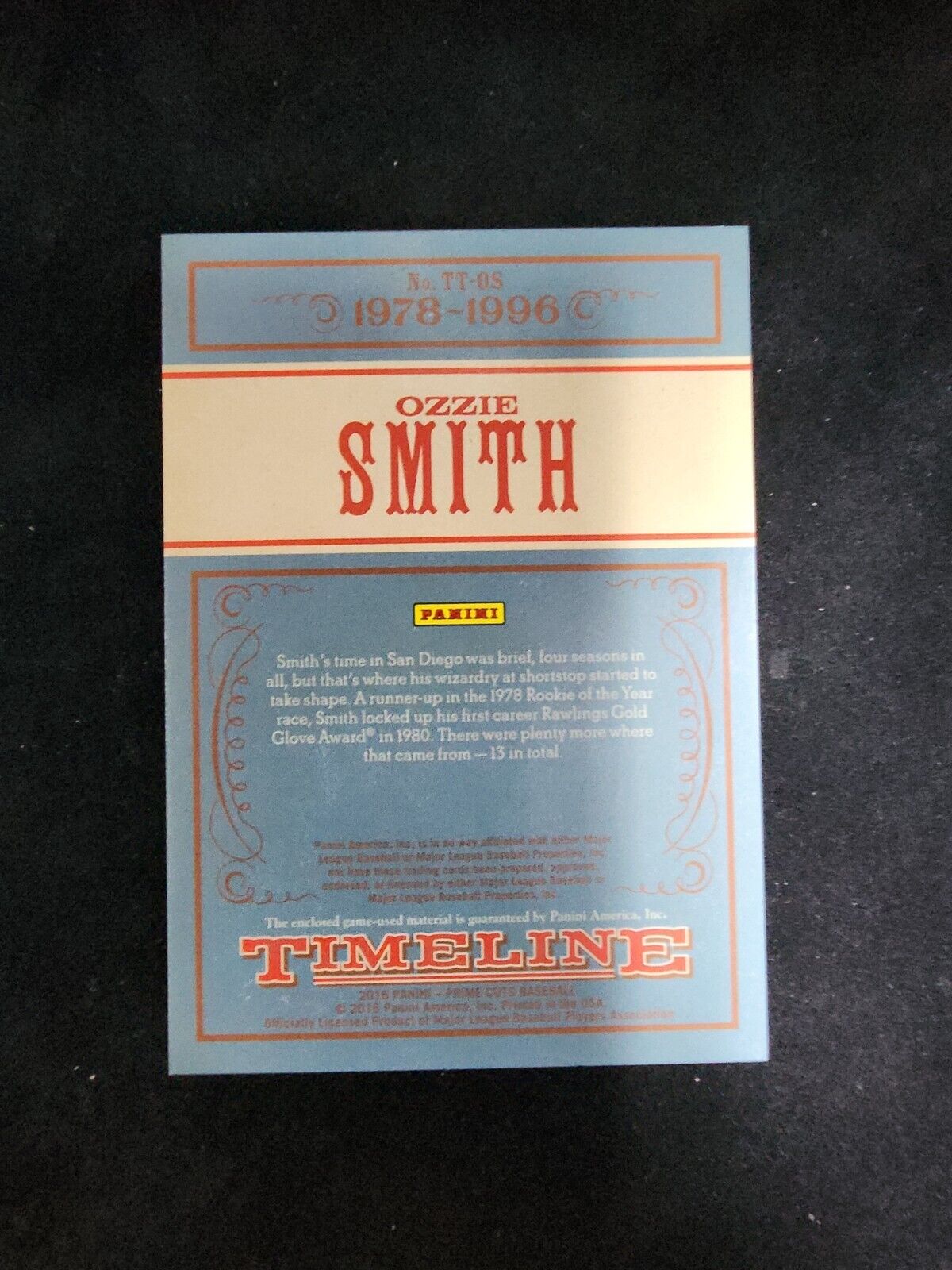 2016 Prime Cuts Timeline #'D/49 Ozzie Smith #TT-OS HOF CARDINALS