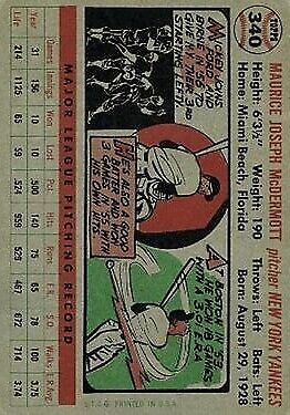 1956 Topps #340 Mickey McDermott - Vg+