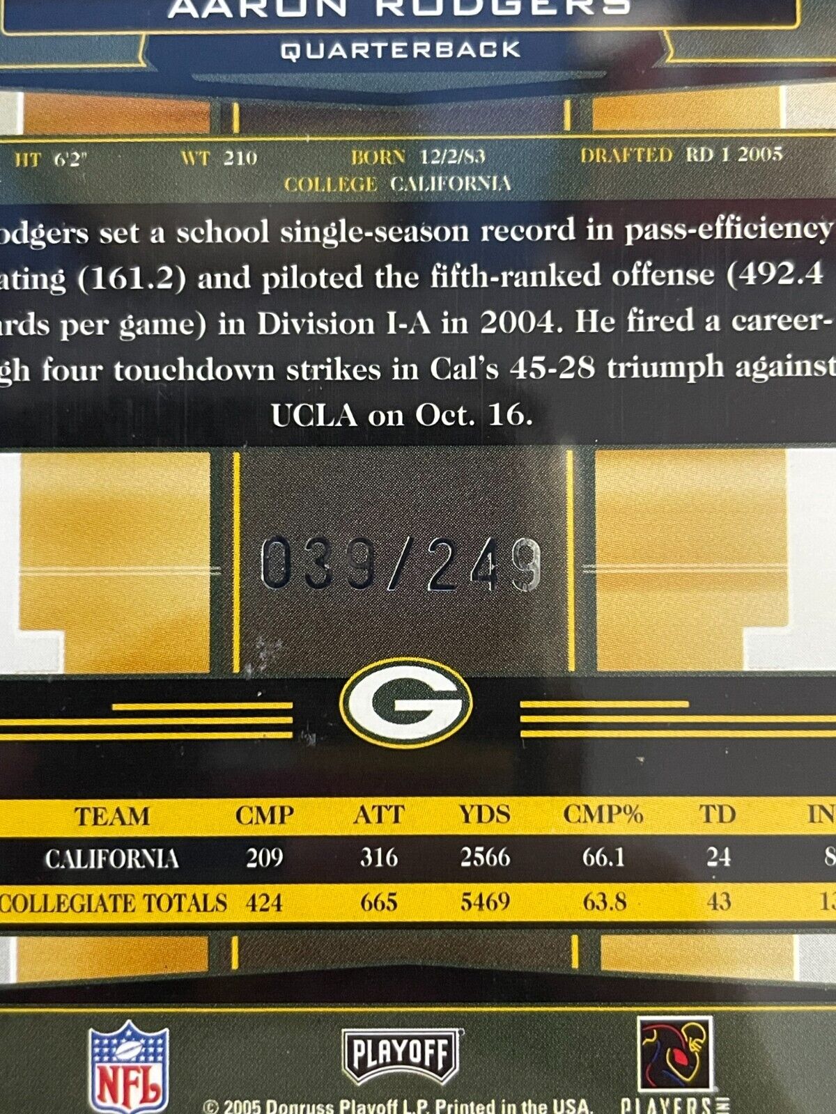 2005 Playoff Absolute Mem Aaron Rodgers Spectrum Silver RC Auto PSA 8 /249