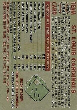 1956 Topps #134 St. Louis Cardinals TC - Vg+