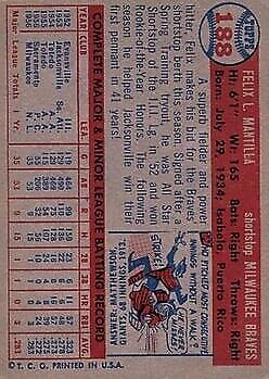 1957 Topps #188 Felix Mantilla RC - NM