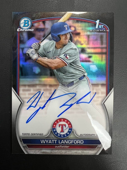 2023 Bowman Draft Wyatt Langford Black Chrome Prospect Auto 1st Rangers CDA-WL