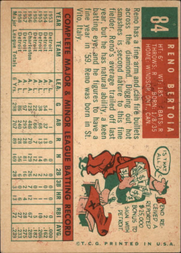 1959 Topps #84 Reno Bertoia - VgEx+
