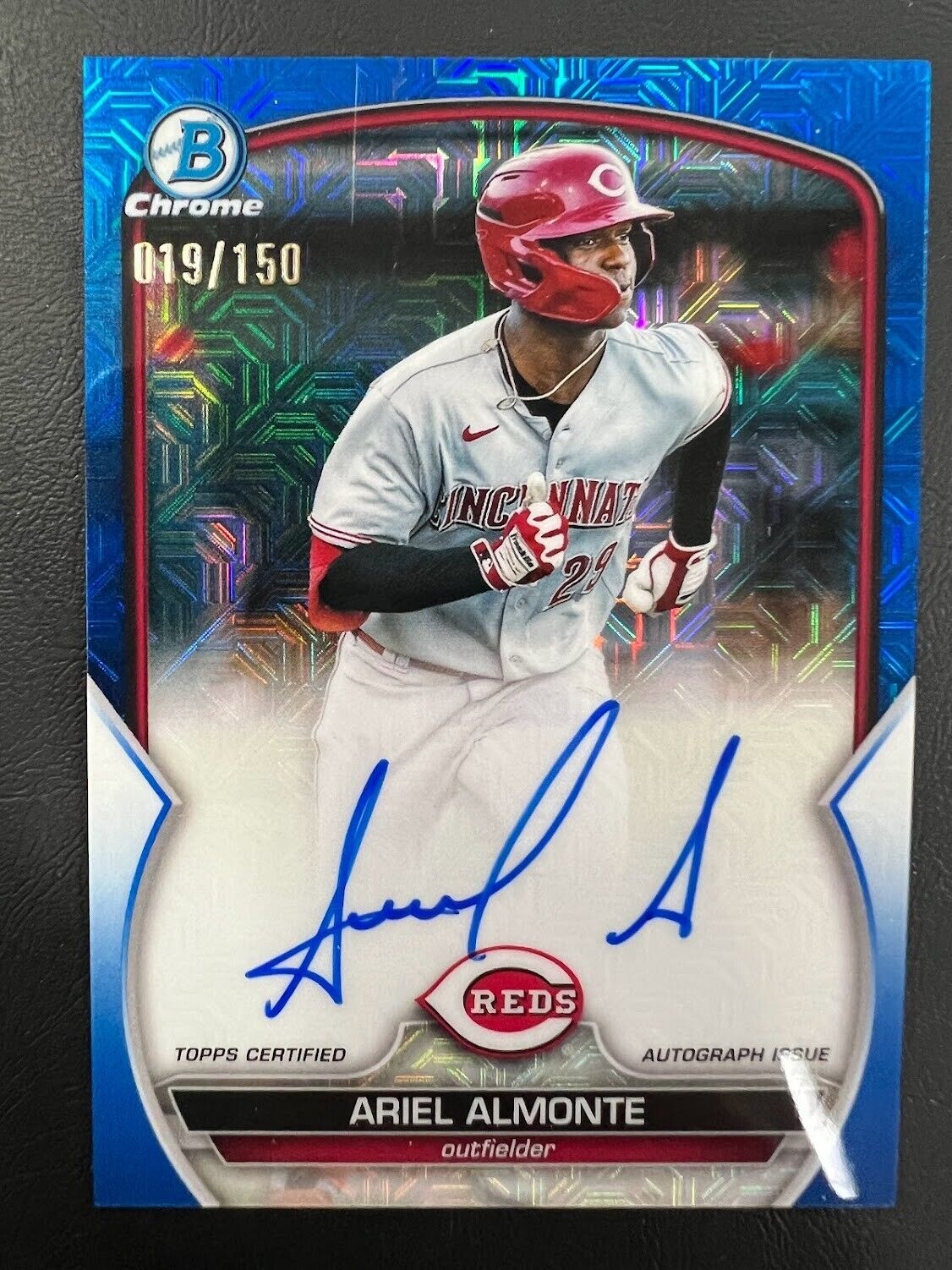 2023 Bowman Chrome Ariel Almonte Auto Mega Box Blue /150 Mojo Refractor BMA-AA J