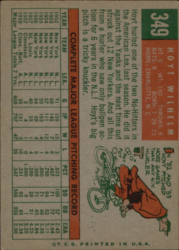1959 Topps #349 Hoyt Wilhelm - NM