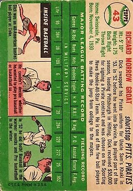 1954 Topps #43 Dick Groat - Vg+