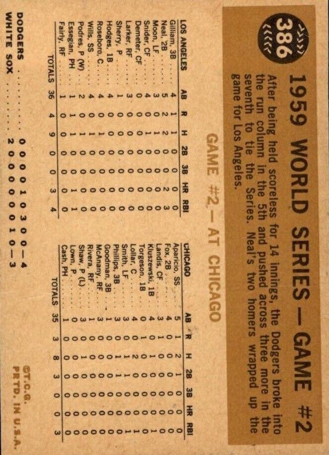 1960 Topps #386 World Series Game 2 Charlie Neal Belts Second Homer - Ex+