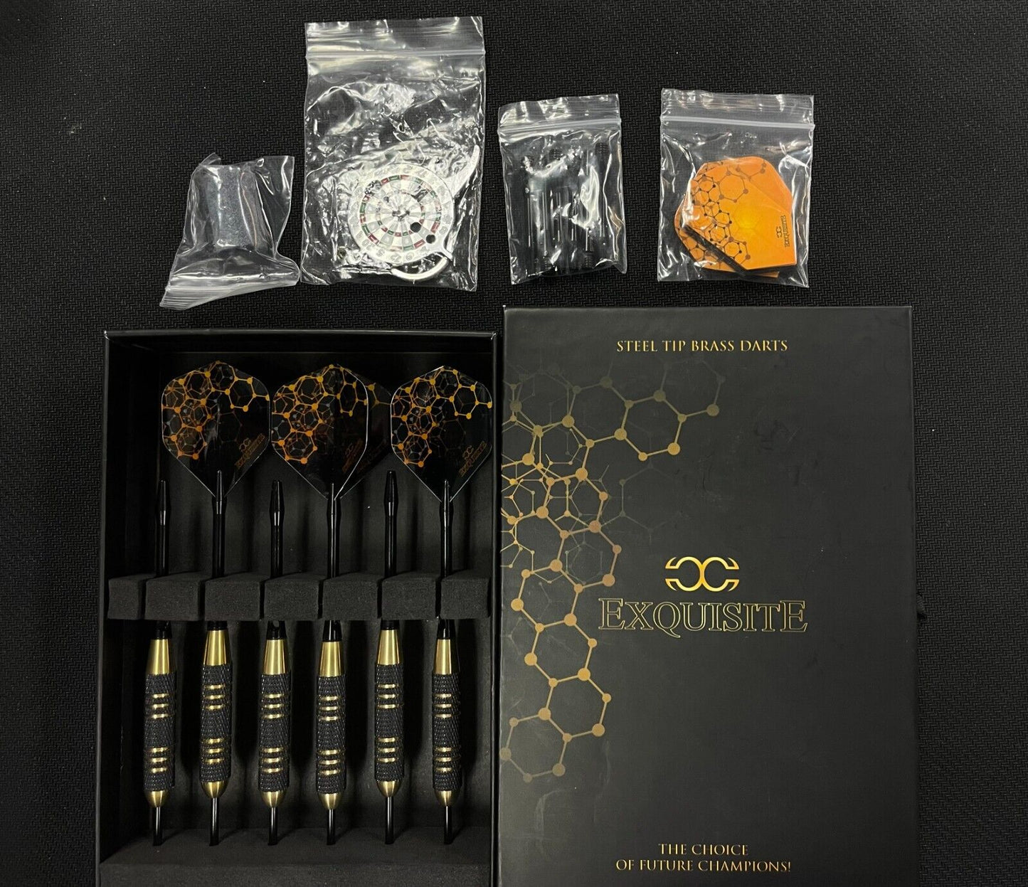 CC-Exquisite Professional Steel Tip Darts Set 6x22g Brass